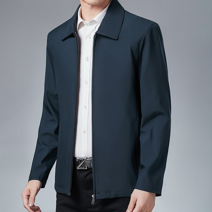Men’s Casual Lapel Jacket – Slim Fit Business-Style Polyester Coat for Middle-Aged Men