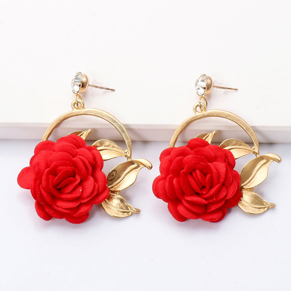 Ear Hanging Cloth Flower Earrings