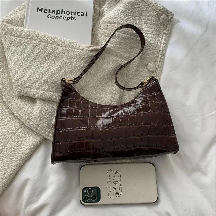 Fashion Exquisite Retro Crocodile Pattern Leather Tote – Women’s Casual Shoulder Bag with Chain Handle by Luxe Ahmar – Available at LUXE AHMAR