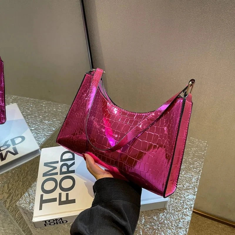 Fashion Exquisite Retro Crocodile Pattern Leather Tote – Women’s Casual Shoulder Bag with Chain Handle by Luxe Ahmar – Available at LUXE AHMAR