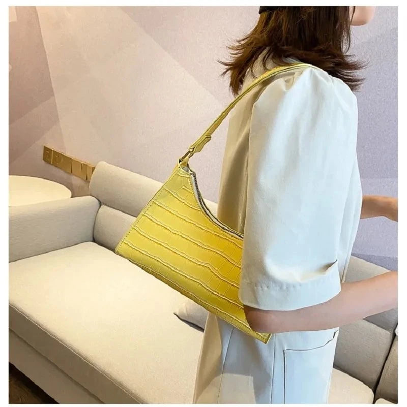 Fashion Exquisite Retro Crocodile Pattern Leather Tote – Women’s Casual Shoulder Bag with Chain Handle by Luxe Ahmar – Available at LUXE AHMAR