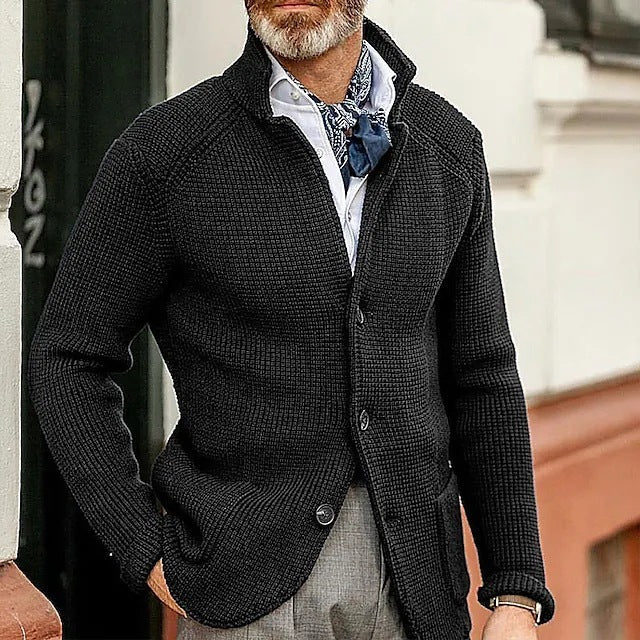 Fashion Men's Casual Long - sleeved Knitted Cardigan Stand Collar Sweater by LUXE AHMAR – Available at LUXE AHMAR