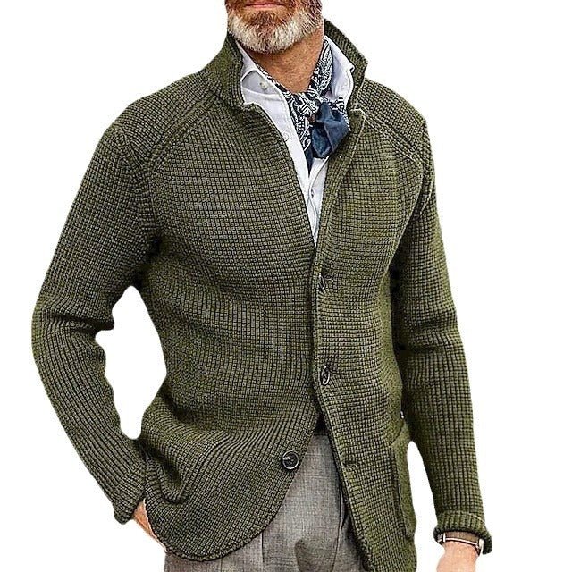 Fashion Men's Casual Long - sleeved Knitted Cardigan Stand Collar Sweater by LUXE AHMAR – Available at LUXE AHMAR