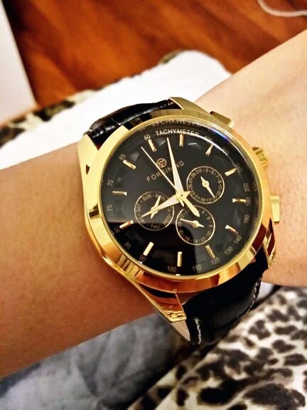 Forsining 2017 Retro Luxury Automatic Mechanical Watch for Men – Golden Design with Genuine Leather Strap & Multi - Dial Decoration by Luxe Ahmar – Available at LUXE AHMAR