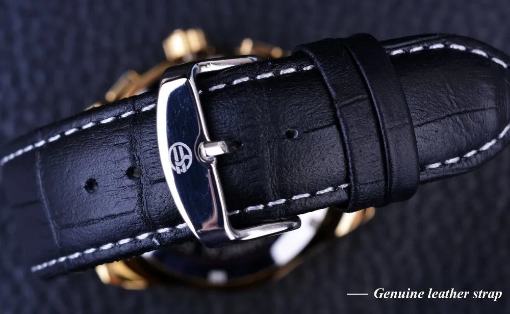 Forsining 2017 Retro Luxury Automatic Mechanical Watch for Men – Golden Design with Genuine Leather Strap & Multi - Dial Decoration by Luxe Ahmar – Available at LUXE AHMAR