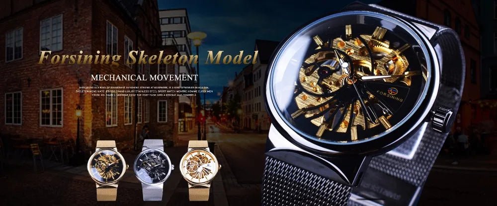 Forsining 2017 Retro Luxury Automatic Mechanical Watch for Men – Golden Design with Genuine Leather Strap & Multi - Dial Decoration by Luxe Ahmar – Available at LUXE AHMAR