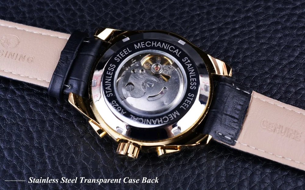 Forsining 2017 Retro Luxury Automatic Mechanical Watch for Men – Golden Design with Genuine Leather Strap & Multi - Dial Decoration by Luxe Ahmar – Available at LUXE AHMAR