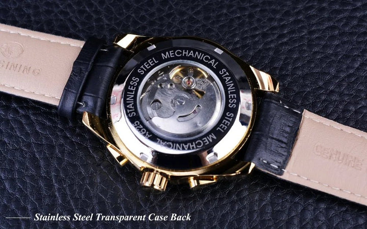 Forsining 2017 Retro Luxury Automatic Mechanical Watch for Men – Golden Design with Genuine Leather Strap & Multi - Dial Decoration by Luxe Ahmar – Available at LUXE AHMAR