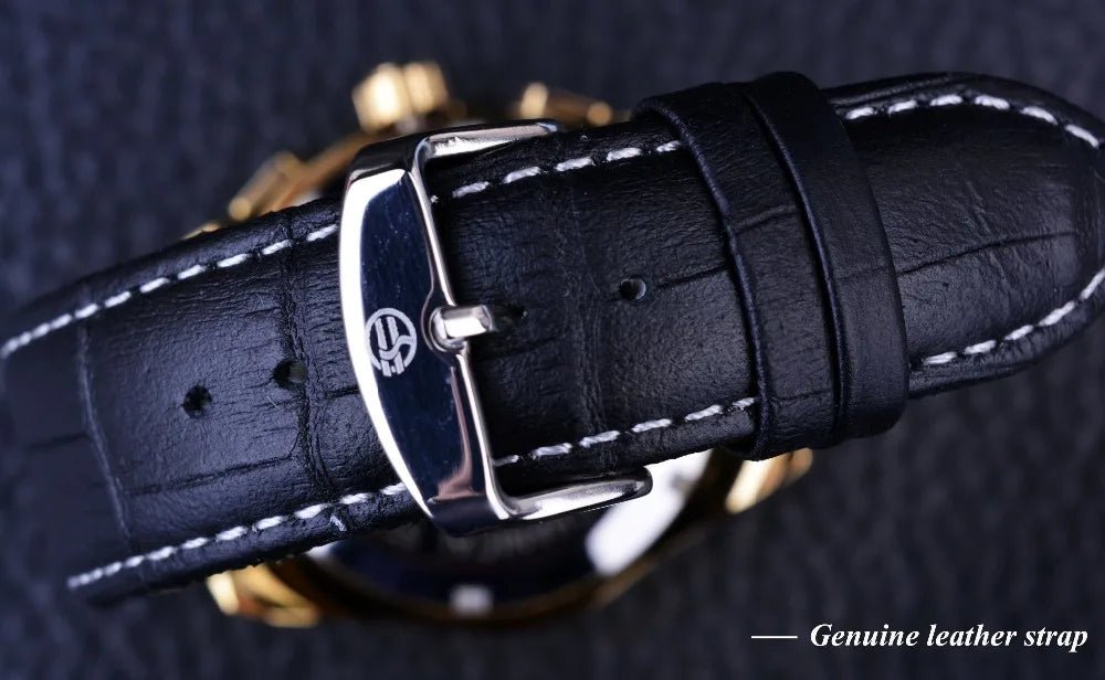 Forsining 2017 Retro Luxury Automatic Mechanical Watch for Men – Golden Design with Genuine Leather Strap & Multi - Dial Decoration by Luxe Ahmar – Available at LUXE AHMAR