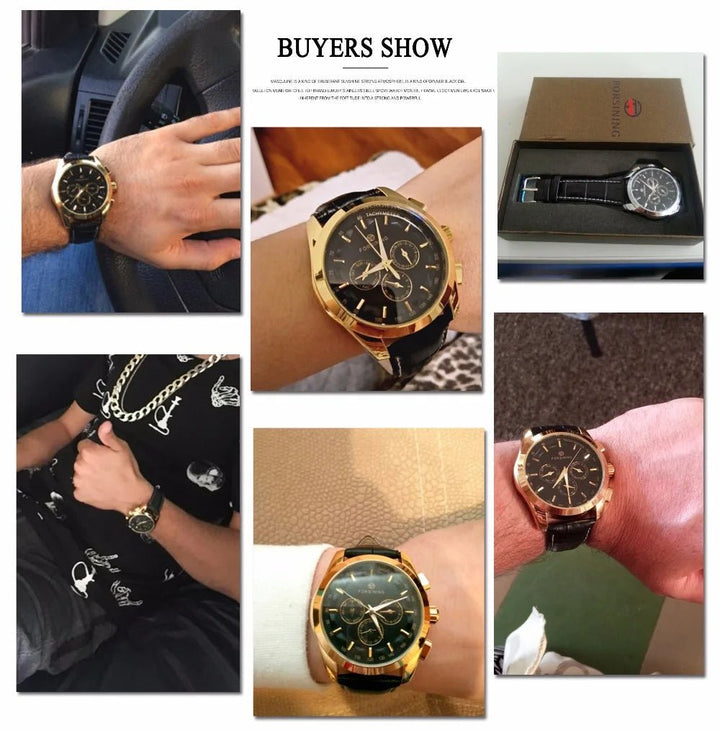 Forsining 2017 Retro Luxury Automatic Mechanical Watch for Men – Golden Design with Genuine Leather Strap & Multi - Dial Decoration by Luxe Ahmar – Available at LUXE AHMAR