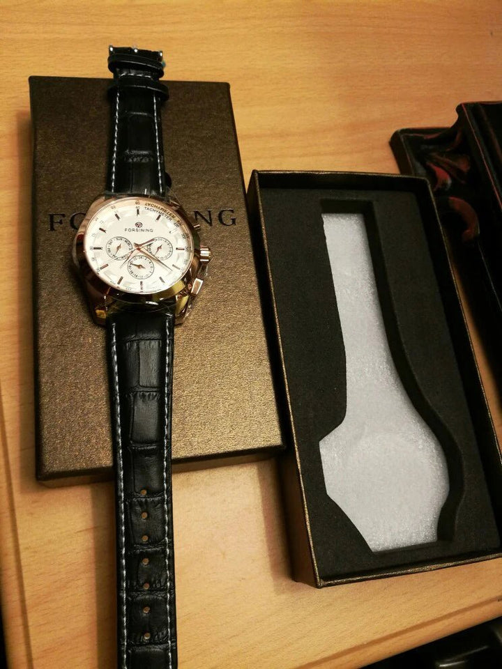 Forsining 2017 Retro Luxury Automatic Mechanical Watch for Men – Golden Design with Genuine Leather Strap & Multi - Dial Decoration by Luxe Ahmar – Available at LUXE AHMAR