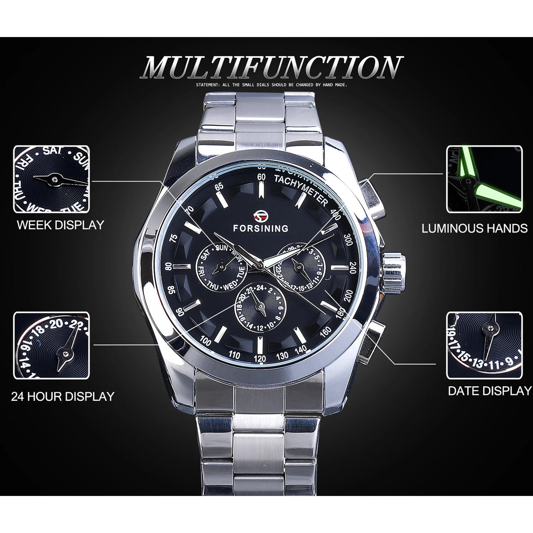 Forsining Business Style Automatic Watch for Men – Black Dial Mechanical Wristwatch with Calendar & Luminous Pointers, Free Shipping to Brazil by Luxe Ahmar – Available at LUXE AHMAR