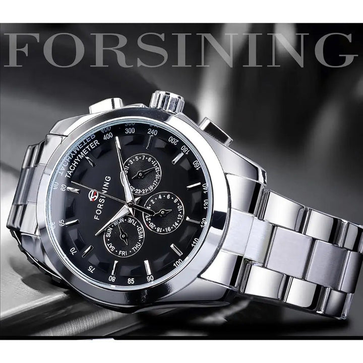 Forsining Business Style Automatic Watch for Men – Black Dial Mechanical Wristwatch with Calendar & Luminous Pointers, Free Shipping to Brazil by Luxe Ahmar – Available at LUXE AHMAR