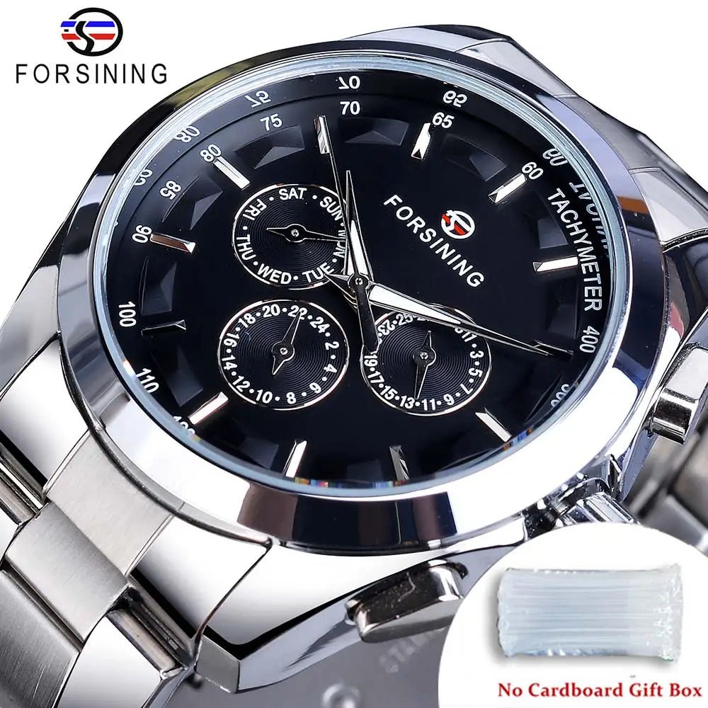 Forsining Business Style Automatic Watch for Men – Black Dial Mechanical Wristwatch with Calendar & Luminous Pointers, Free Shipping to Brazil by Luxe Ahmar – Available at LUXE AHMAR