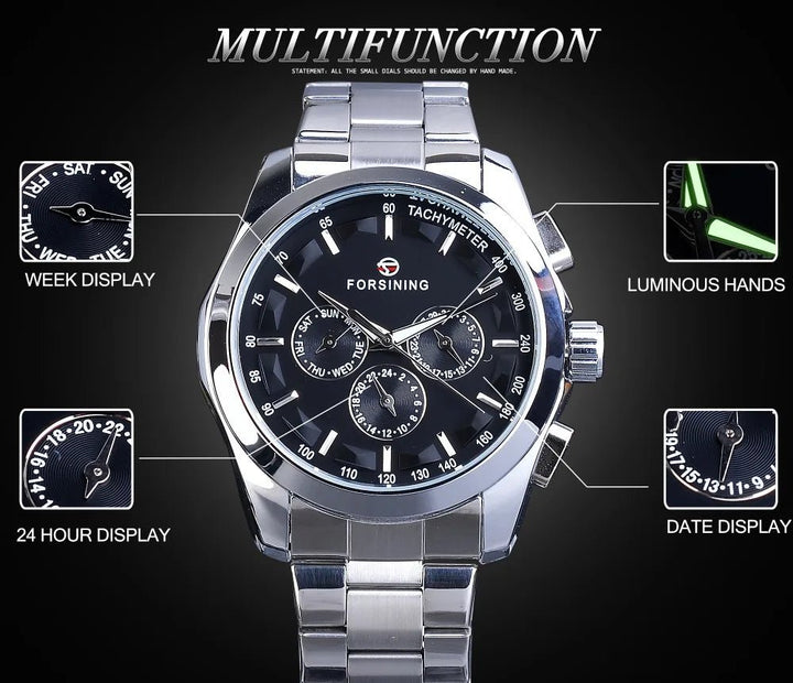 Forsining Business Style Automatic Watch for Men – Black Dial Mechanical Wristwatch with Calendar & Luminous Pointers, Free Shipping to Brazil by Luxe Ahmar – Available at LUXE AHMAR