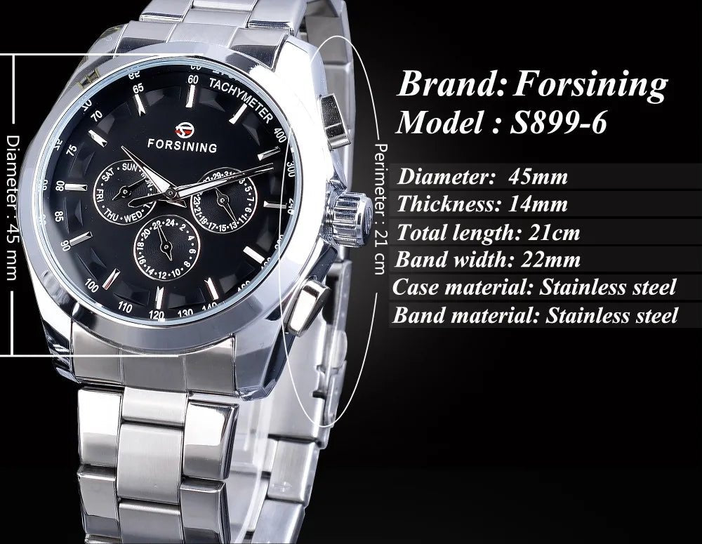 Forsining Business Style Automatic Watch for Men – Black Dial Mechanical Wristwatch with Calendar & Luminous Pointers, Free Shipping to Brazil by Luxe Ahmar – Available at LUXE AHMAR