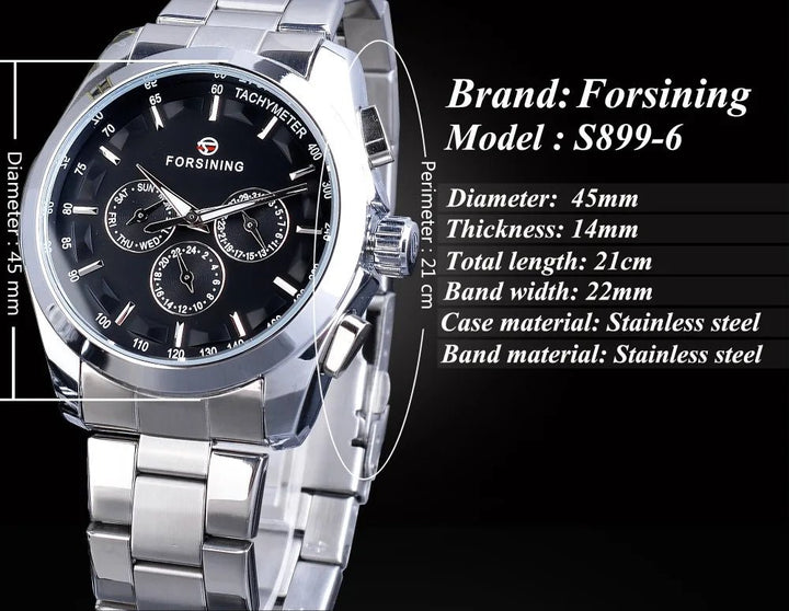 Forsining Business Style Automatic Watch for Men – Black Dial Mechanical Wristwatch with Calendar & Luminous Pointers, Free Shipping to Brazil by Luxe Ahmar – Available at LUXE AHMAR
