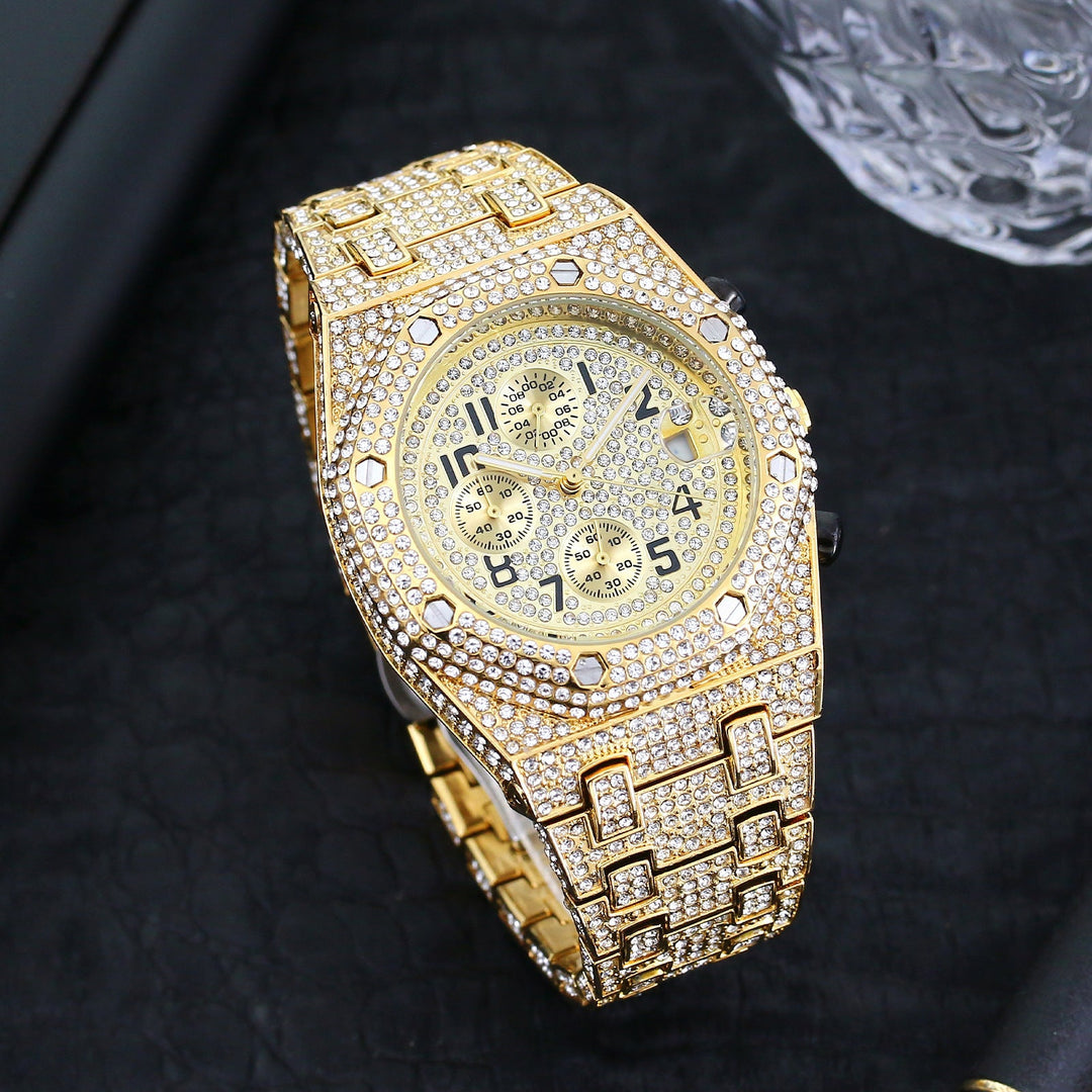 Full Diamond Three - eye Timing Sports Quartz Men's Watch by LUXE AHMAR – Available at LUXE AHMAR
