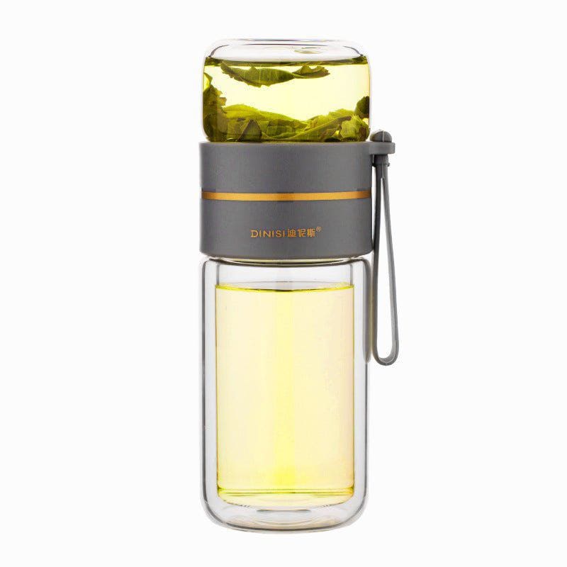 Glass Tea Infuser Water Bottle – Leakproof Double Wall Glass with Stainless Steel Filter & Tea Separation | 400ml–450ml Heat - Resistant Bottle by LUXE AHMAR – Available at LUXE AHMAR