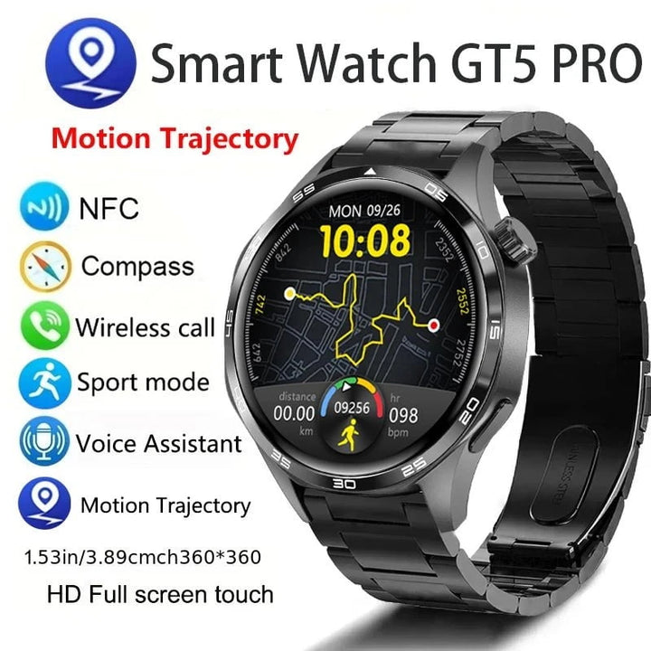 GT5 PRO Smart Watch Men Watch 5 Pro AMOLED HD Screen Bluetooth Call GPS Trajectory NFC Heart Rate Compass SmartWatches 2024 New by Luxe Ahmar – Available at LUXE AHMAR