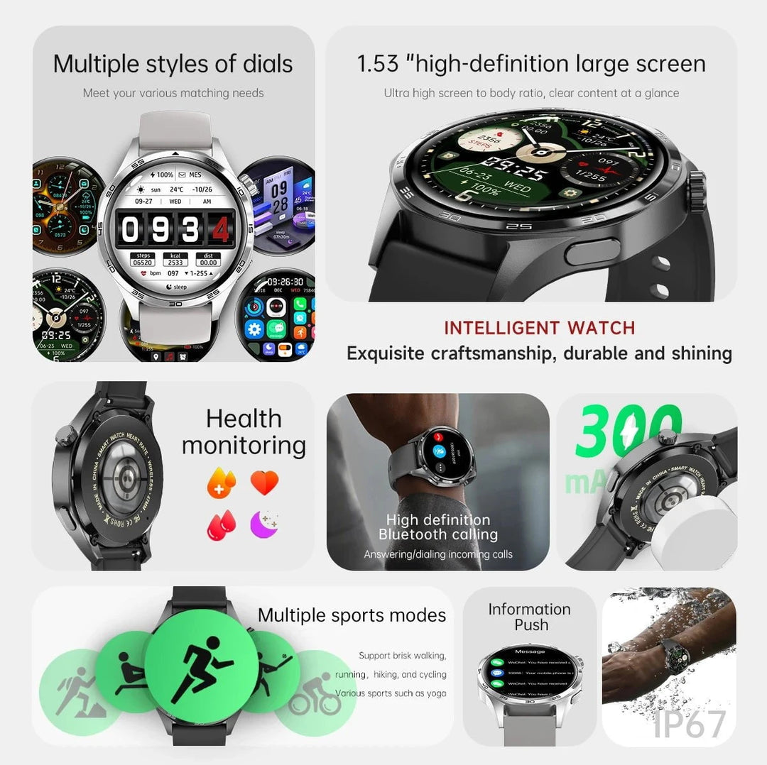 GT5 PRO Smart Watch Men Watch 5 Pro AMOLED HD Screen Bluetooth Call GPS Trajectory NFC Heart Rate Compass SmartWatches 2024 New by Luxe Ahmar – Available at LUXE AHMAR