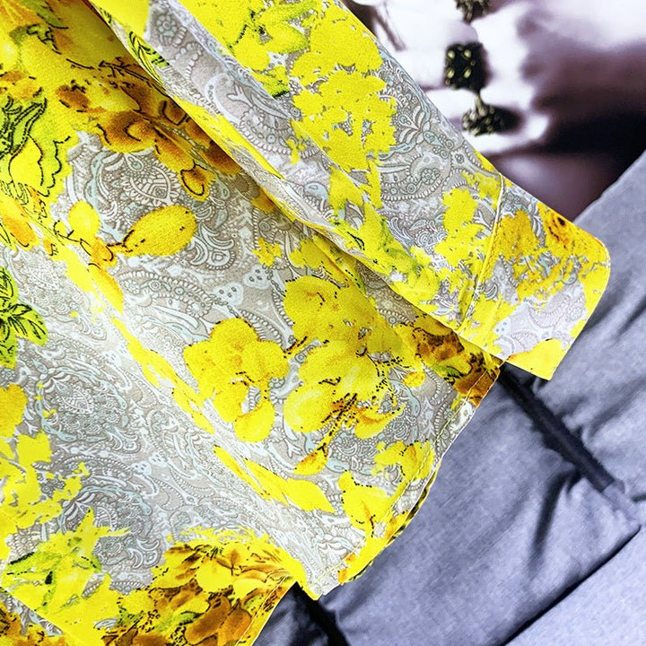 Hawaiian Style Yellow Printed Shirt Men's Loose Drooping Padded Shoulder by LUXE AHMAR – Available at LUXE AHMAR