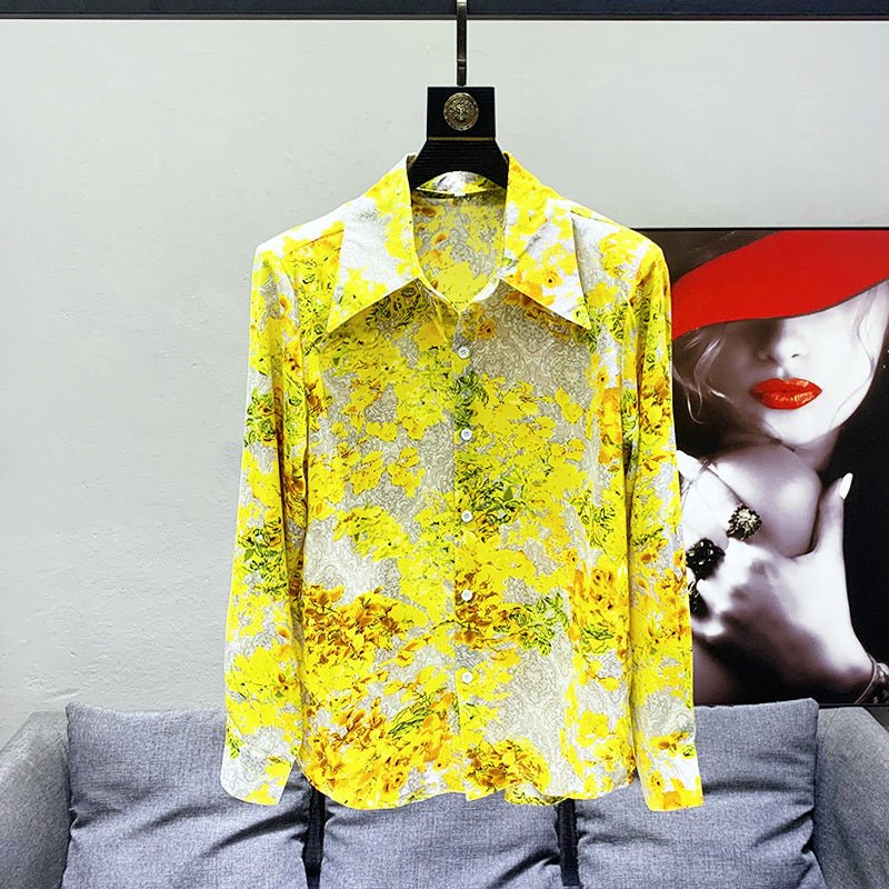 Hawaiian Style Yellow Printed Shirt Men's Loose Drooping Padded Shoulder by LUXE AHMAR – Available at LUXE AHMAR