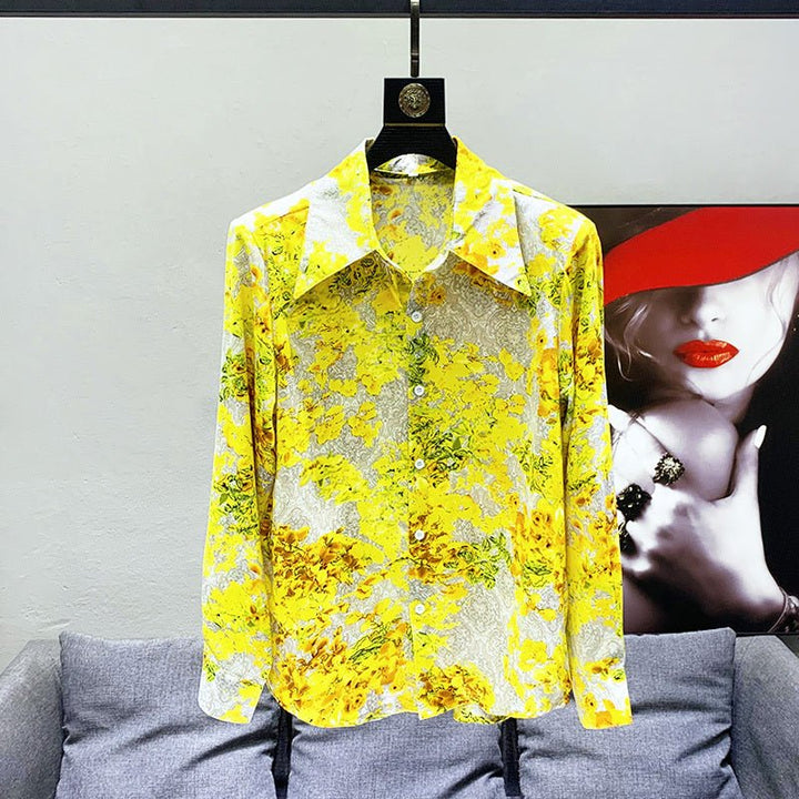 Hawaiian Style Yellow Printed Shirt Men's Loose Drooping Padded Shoulder by LUXE AHMAR – Available at LUXE AHMAR