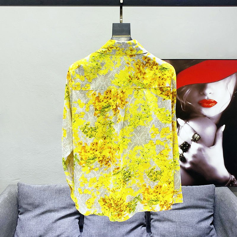 Hawaiian Style Yellow Printed Shirt Men's Loose Drooping Padded Shoulder by LUXE AHMAR – Available at LUXE AHMAR