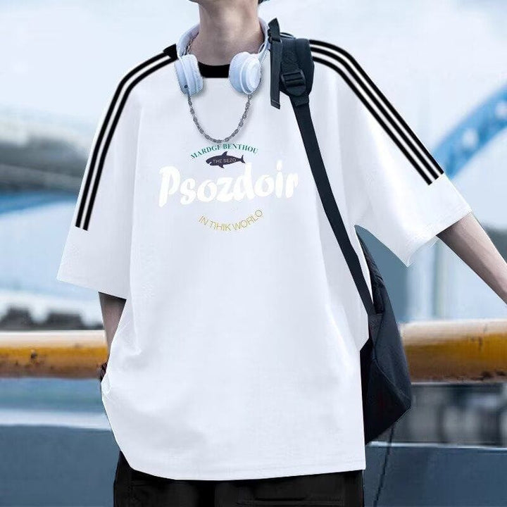 Hip Hop Contrast Stripe Pullover – Teen Streetwear Top with Three - Bar Design by LUXE AHMAR – Available at LUXE AHMAR