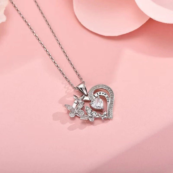 Ins Butterfly Love Necklace With Rhinestones Fashion Personality Hollow Heart - shaped Clavicle Chain Pendant Necklace For Valentine's Day by LUXE AHMAR – Available at LUXE AHMAR