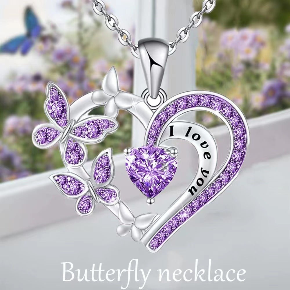 Ins Butterfly Love Necklace With Rhinestones Fashion Personality Hollow Heart - shaped Clavicle Chain Pendant Necklace For Valentine's Day by LUXE AHMAR – Available at LUXE AHMAR