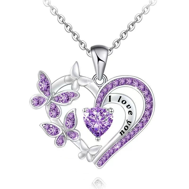 Ins Butterfly Love Necklace With Rhinestones Fashion Personality Hollow Heart - shaped Clavicle Chain Pendant Necklace For Valentine's Day by LUXE AHMAR – Available at LUXE AHMAR