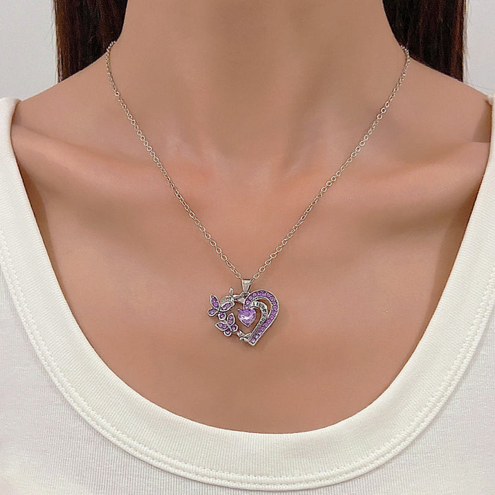 Ins Butterfly Love Necklace With Rhinestones Fashion Personality Hollow Heart - shaped Clavicle Chain Pendant Necklace For Valentine's Day by LUXE AHMAR – Available at LUXE AHMAR