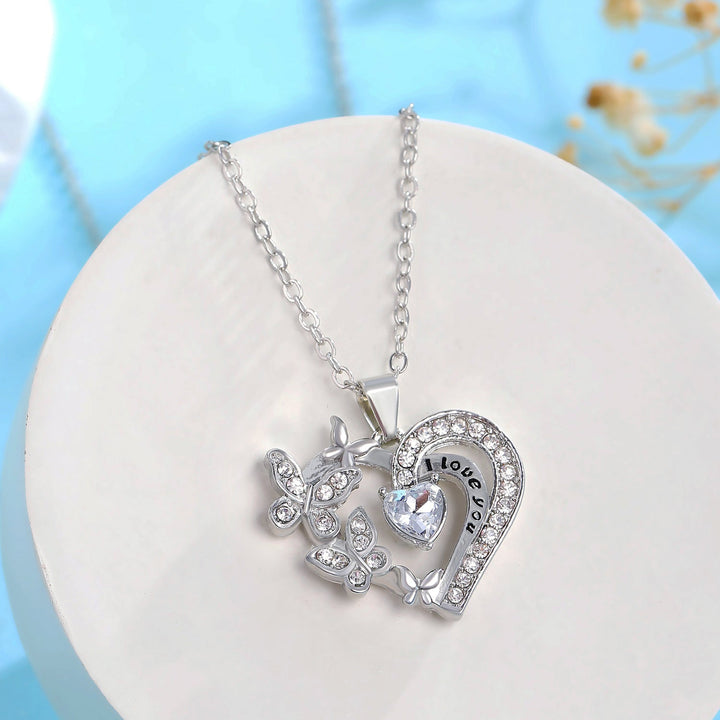 Ins Butterfly Love Necklace With Rhinestones Fashion Personality Hollow Heart - shaped Clavicle Chain Pendant Necklace For Valentine's Day by LUXE AHMAR – Available at LUXE AHMAR