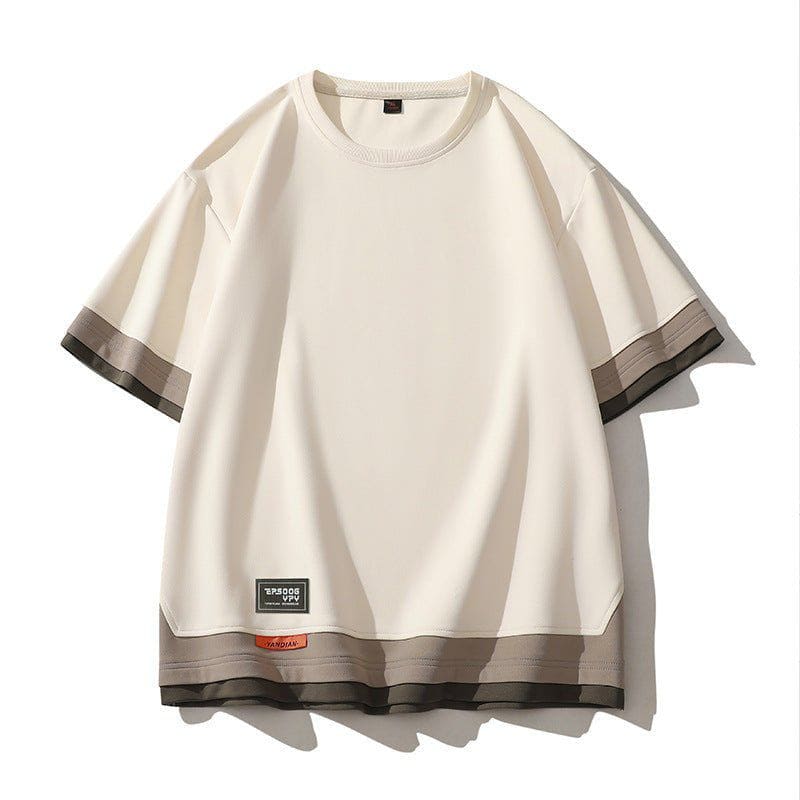 Japanese Style Color Block Fake Layered Short Sleeve T-Shirt – Oversized Streetwear Look by LUXE AHMAR – Available at LUXE AHMAR