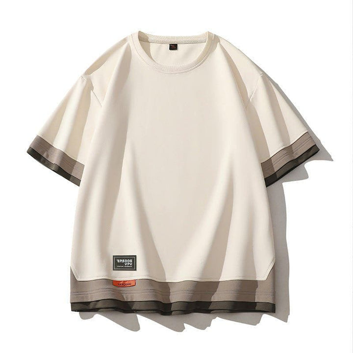 Japanese Style Color Block Fake Layered Short Sleeve T-Shirt – Oversized Streetwear Look by LUXE AHMAR – Available at LUXE AHMAR