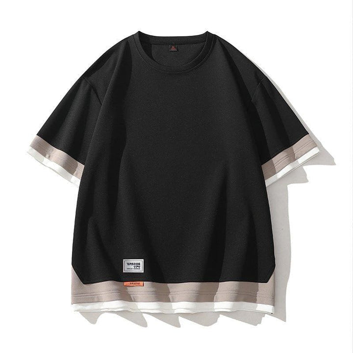 Japanese Style Color Block Fake Layered Short Sleeve T-Shirt – Oversized Streetwear Look by LUXE AHMAR – Available at LUXE AHMAR