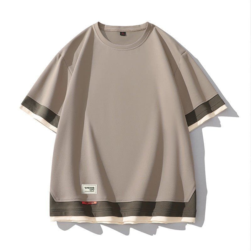 Japanese Style Color Block Fake Layered Short Sleeve T-Shirt – Oversized Streetwear Look by LUXE AHMAR – Available at LUXE AHMAR