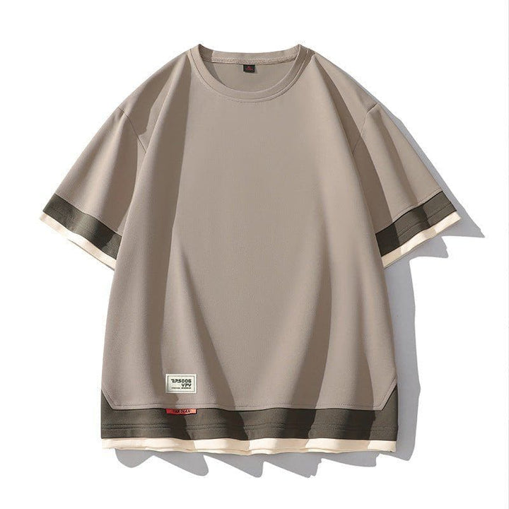 Japanese Style Color Block Fake Layered Short Sleeve T-Shirt – Oversized Streetwear Look by LUXE AHMAR – Available at LUXE AHMAR