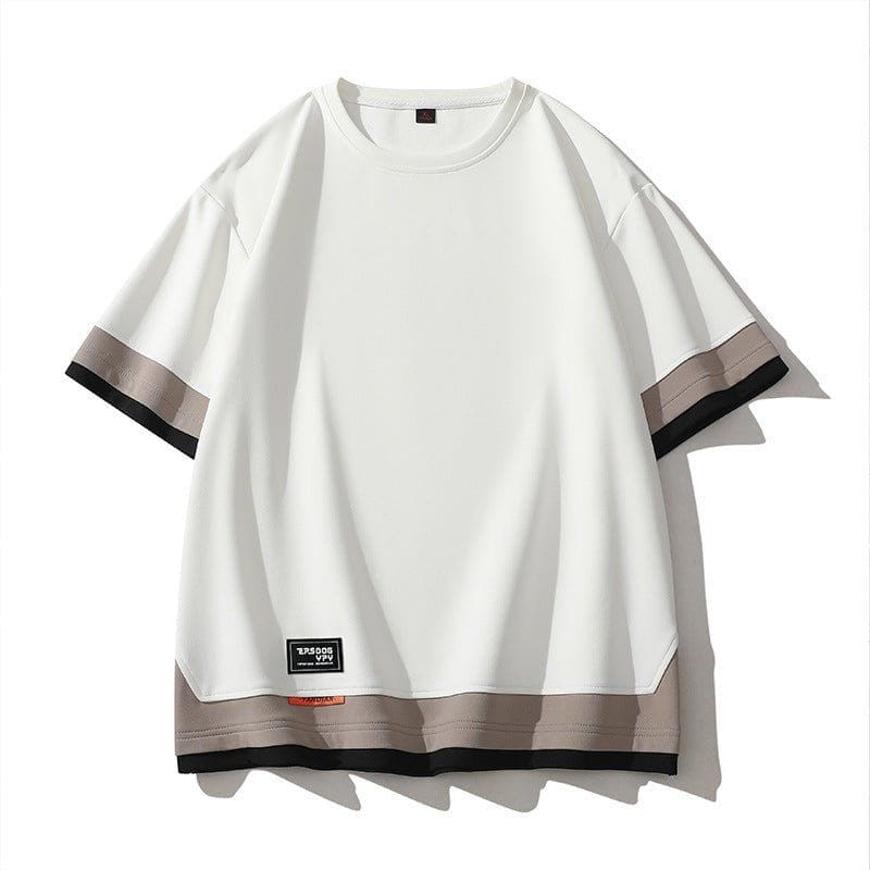Japanese Style Color Block Fake Layered Short Sleeve T-Shirt – Oversized Streetwear Look by LUXE AHMAR – Available at LUXE AHMAR