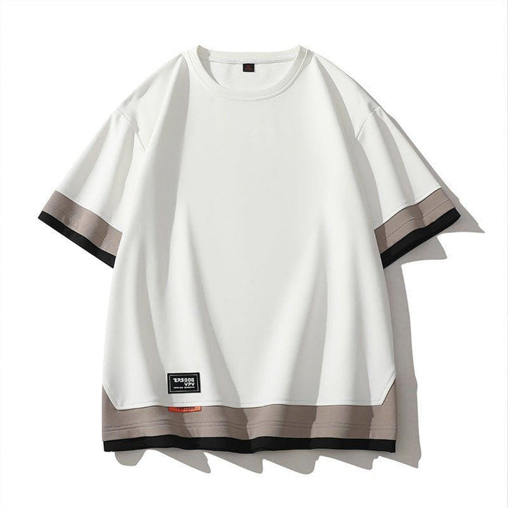 Japanese Style Color Block Fake Layered Short Sleeve T-Shirt – Oversized Streetwear Look by LUXE AHMAR – Available at LUXE AHMAR