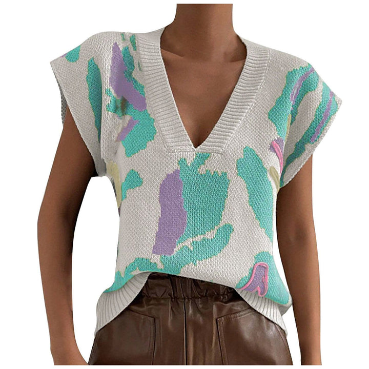 Knitted V - Neck Jacquard Vest – Floral Pattern Pullover Sweater for Women by LUXE AHMAR – Available at LUXE AHMAR