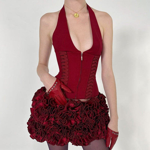 Lace - up Halter Crop Top – Sexy Hot Girl Style Backless Vest with Chest Pad by LUXE AHMAR – Available at LUXE AHMAR