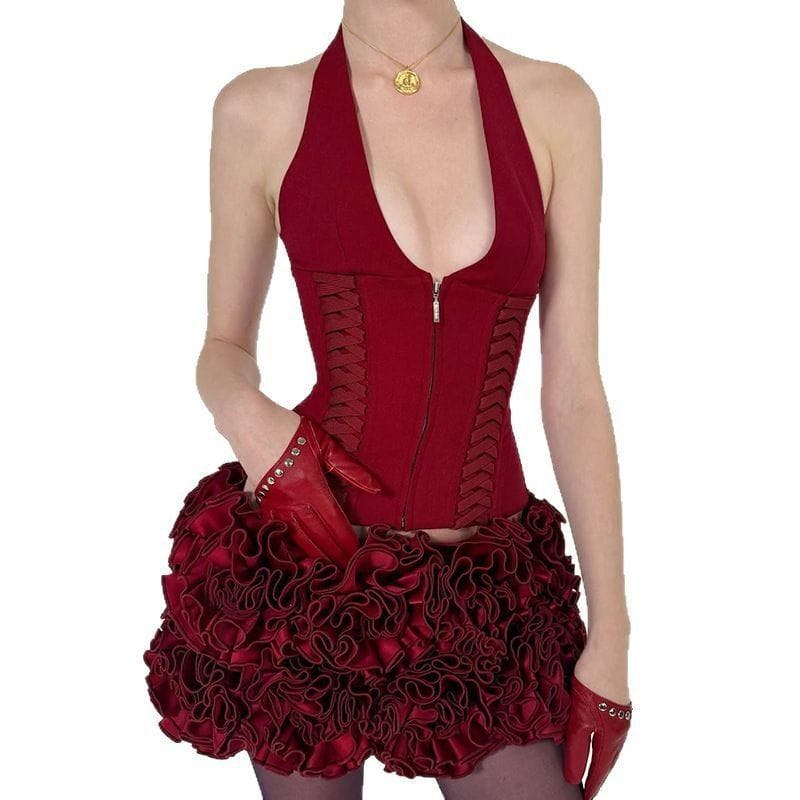 Lace - up Halter Crop Top – Sexy Hot Girl Style Backless Vest with Chest Pad by LUXE AHMAR – Available at LUXE AHMAR