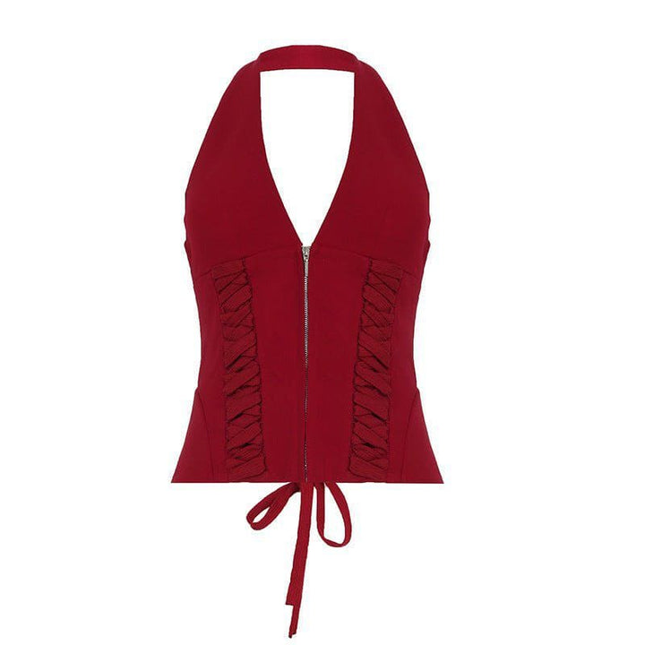 Lace - up Halter Crop Top – Sexy Hot Girl Style Backless Vest with Chest Pad by LUXE AHMAR – Available at LUXE AHMAR