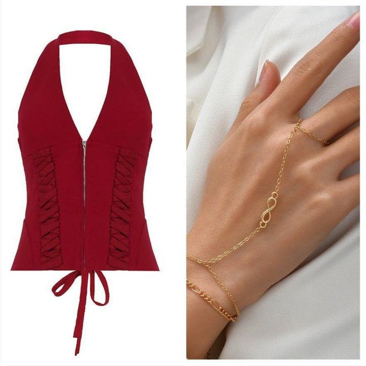 Lace - up Halter Crop Top – Sexy Hot Girl Style Backless Vest with Chest Pad by LUXE AHMAR – Available at LUXE AHMAR