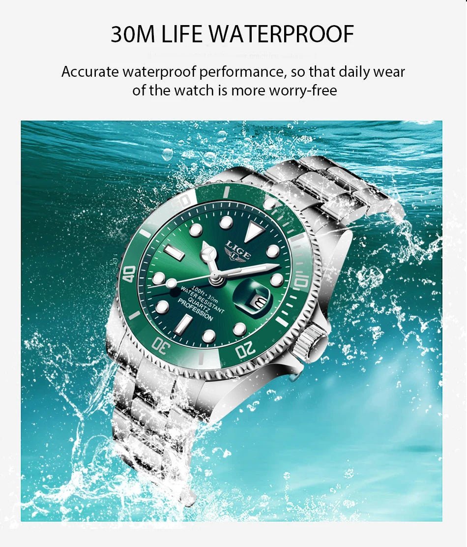 LIGE Luxury Men's Diver Watch - 30ATM Waterproof Quartz Wristwatch with Date Function | Stylish & Durable Sport Watch by Luxe Ahmar – Available at LUXE AHMAR