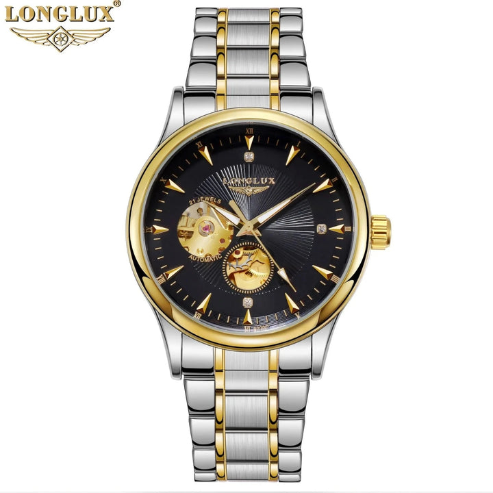 LONGLUX 8020GJ Men's Skeleton Automatic Mechanical Watch – Luxury Stainless Steel Waterproof Business Gift Watch by Luxe Ahmar – Available at LUXE AHMAR