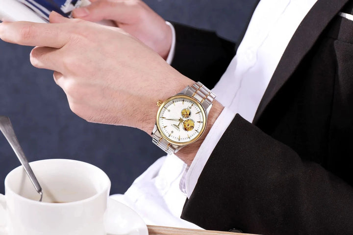 LONGLUX 8020GJ Men's Skeleton Automatic Mechanical Watch – Luxury Stainless Steel Waterproof Business Gift Watch by Luxe Ahmar – Available at LUXE AHMAR